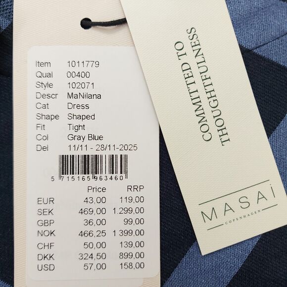 MASAI Copenhagen Nilana Jersey Midi Dress Womens Medium Blue Stylish Portugal - Picture 6 of 12